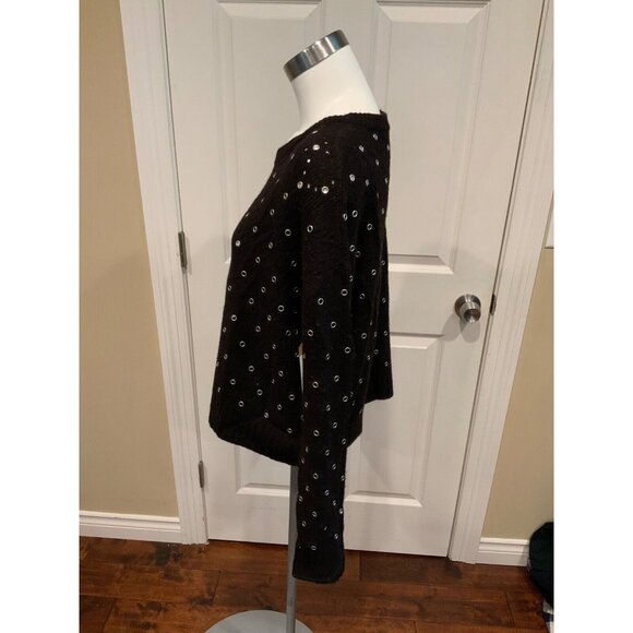 Michael Kors Black 100% Wool Sweater W/ Silver Metal Rings, Size large - Picture 5 of 8